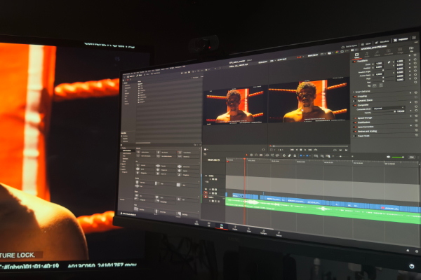 Video editing timeline on a computer screen placeholder